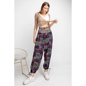 "Home Grown" Mixed Print High Waist Harem Pants